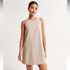 High Neck Linen Blend Mini Dress